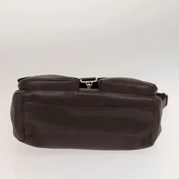 BVLGARI Shoulder Bag Leather Brown Silver Auth